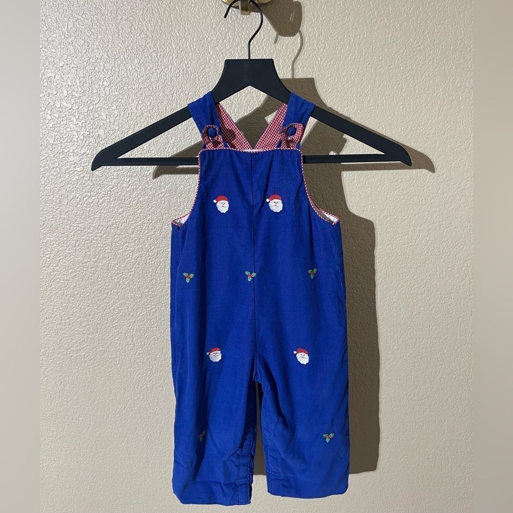 Festive Blue Kids Overalls with Santa Design